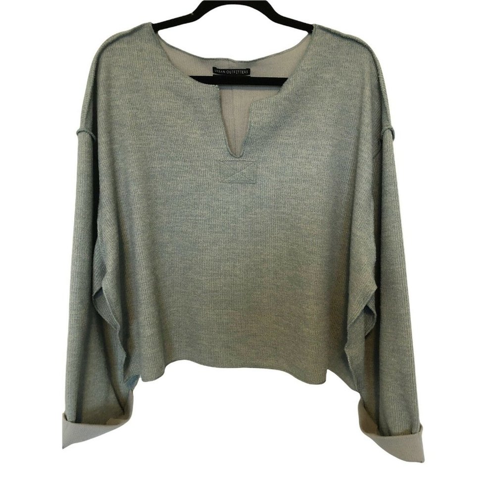 Urban Outfitters Blue Green Deep V Neck Oversized Sweater Size M Cuffed Sleeves